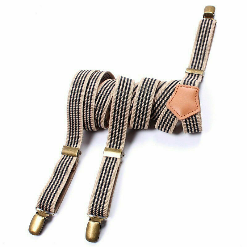 Men Womens Adjustable Stripe Trousers Suspenders Braces Clip On Fancy Dress Long