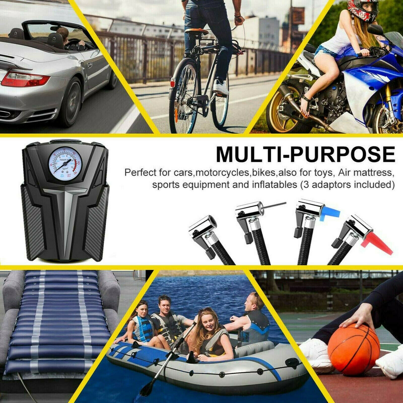 Electric Car Tyre Air Inflator Balls Motorbike Tire Pump Emergency LED Light