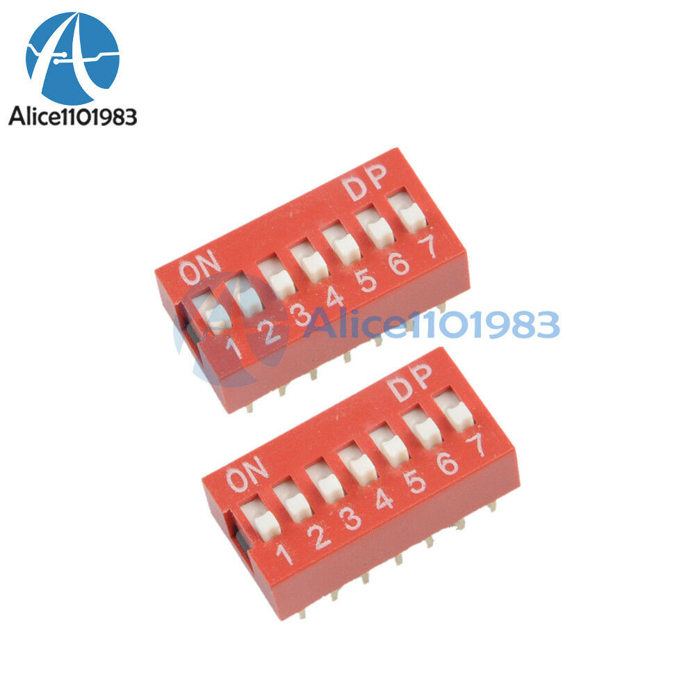 5PCS Red 2.54mm Pitch 7-Bit 7-Positions Way Slide Type DIP Switch Module