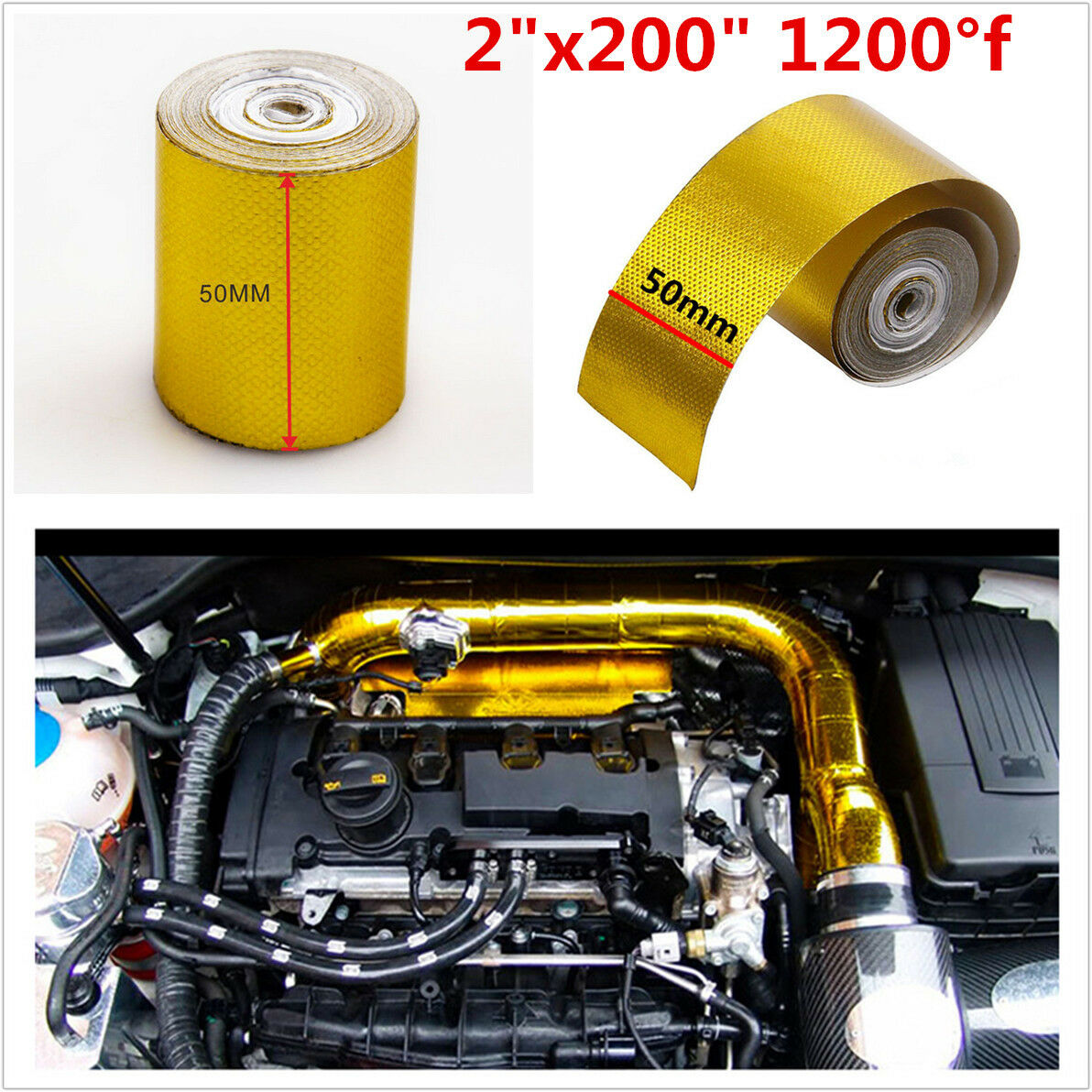 200" 5M 1200°f Car Turbo Exhaust Muffler High Temperature Heat Shield Wrap Tapes