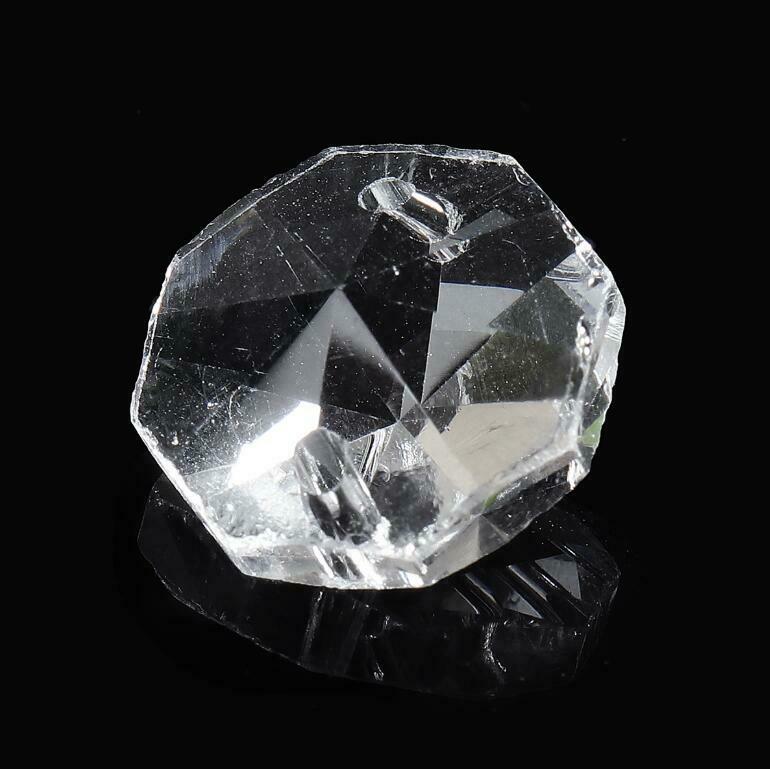 200PCS Clear Crystal Glass Chandelier Part Prisms Octagonal Beads Decor 14MM