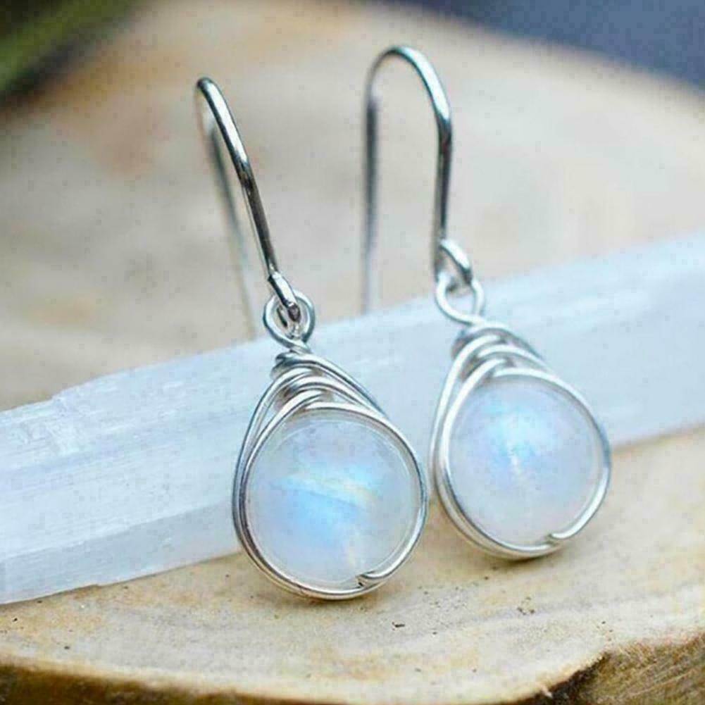Round Drop Earrings Pendant For Women Moonstone Jewelry O7I6 S9O0