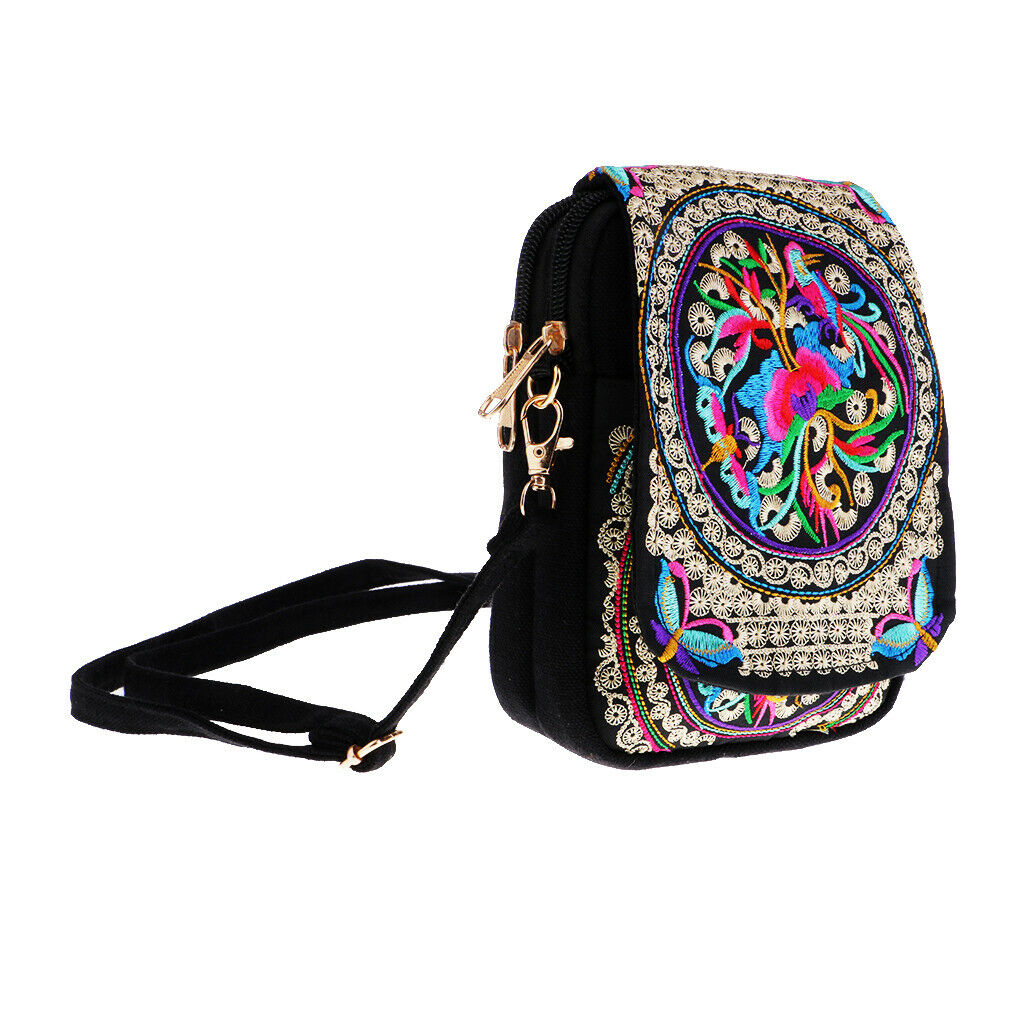 Retro Women Handbag Flower Design Embroidery Shoulder Bag 20x14cm #1