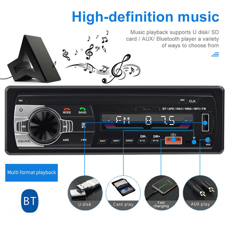 Car 1 Din Mp3 Bluetooth Hands-Free Radio USB Lossless Music Player 4 Channel