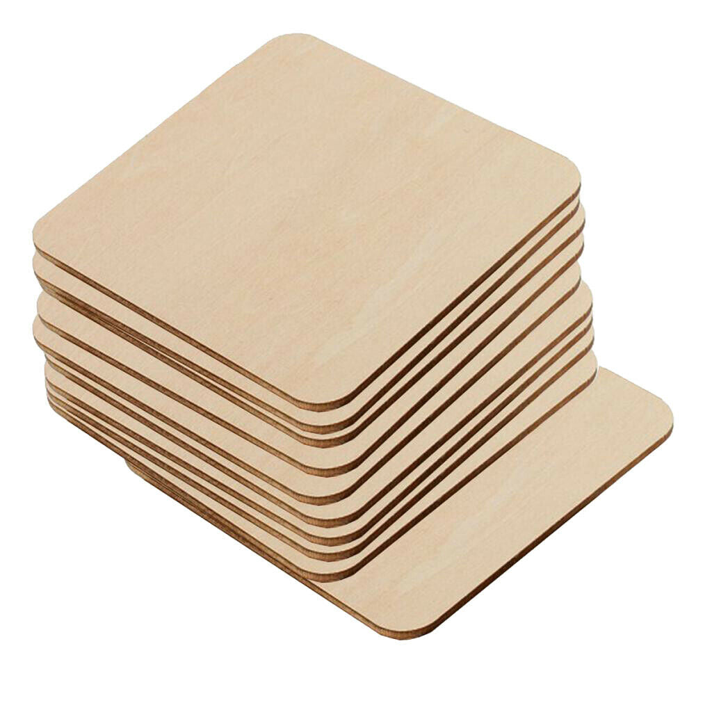 10x Unfinished Square Wood Base Wooden Plaque Cutout Kids DIY Painting Board