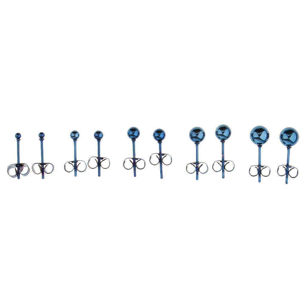 5 Pairs 2mm-6mm Round Ball Stainless Steel Earrings Butterfly Back Stoppers -