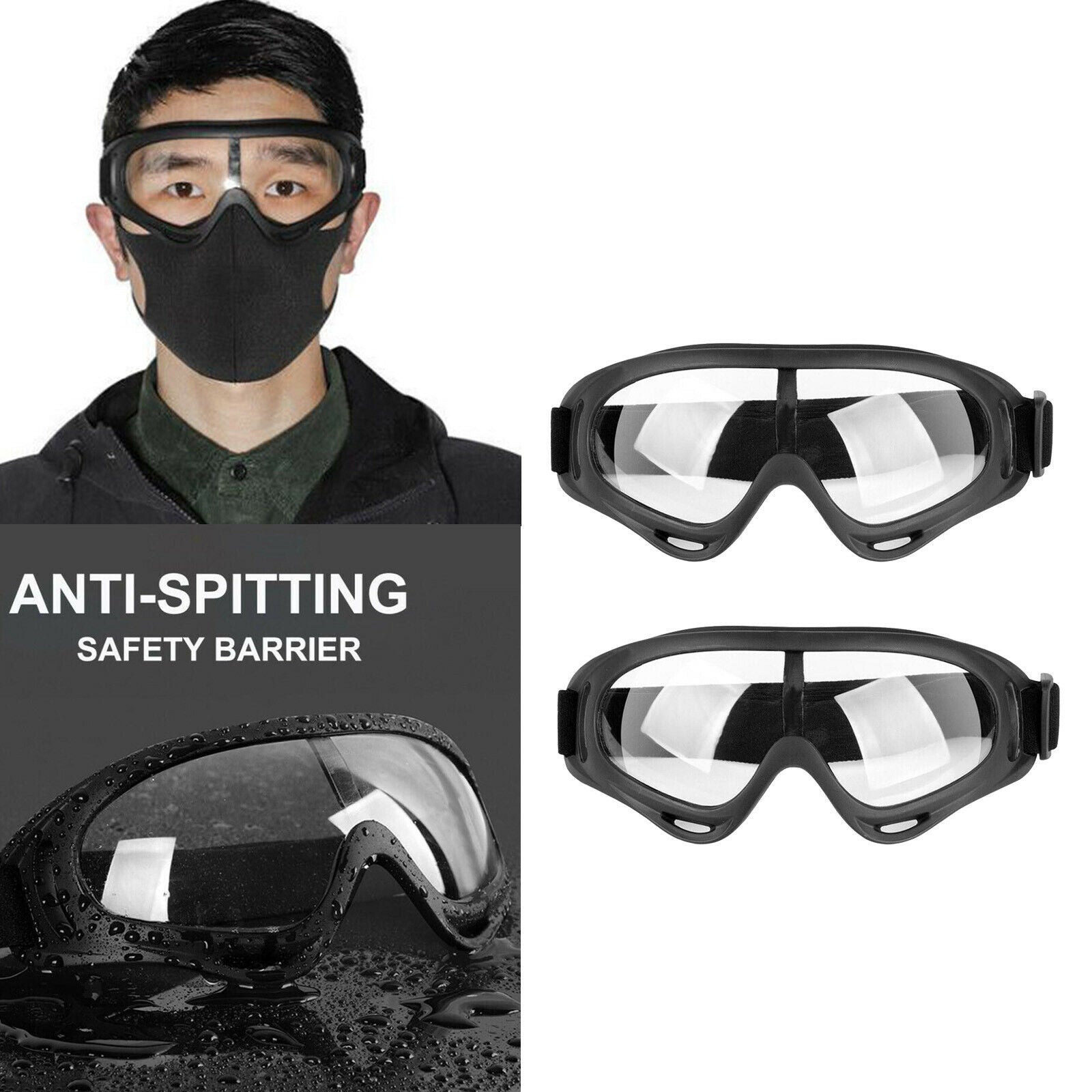 2Pcs/Set Sports Windproof Clear Safety Glasses Goggles Protective Eye Protection