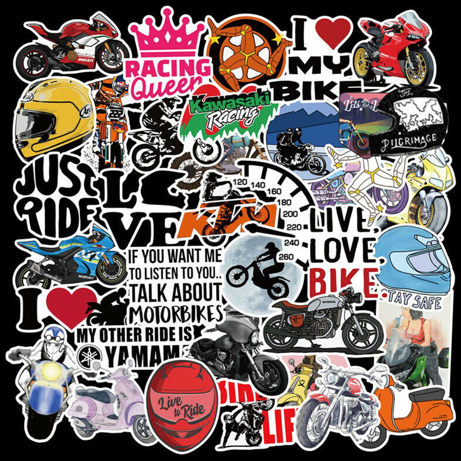 50Pcs Vinyl Motorcycle Stickers Bomb Laptop Luggage Skateboard Bike Decals Pack