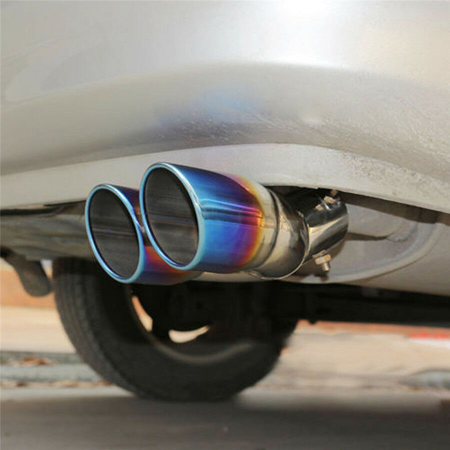 Car Stainless Steel Blue Burnt Three-color Exhaust Muffler Dual Pipe Tail Tip