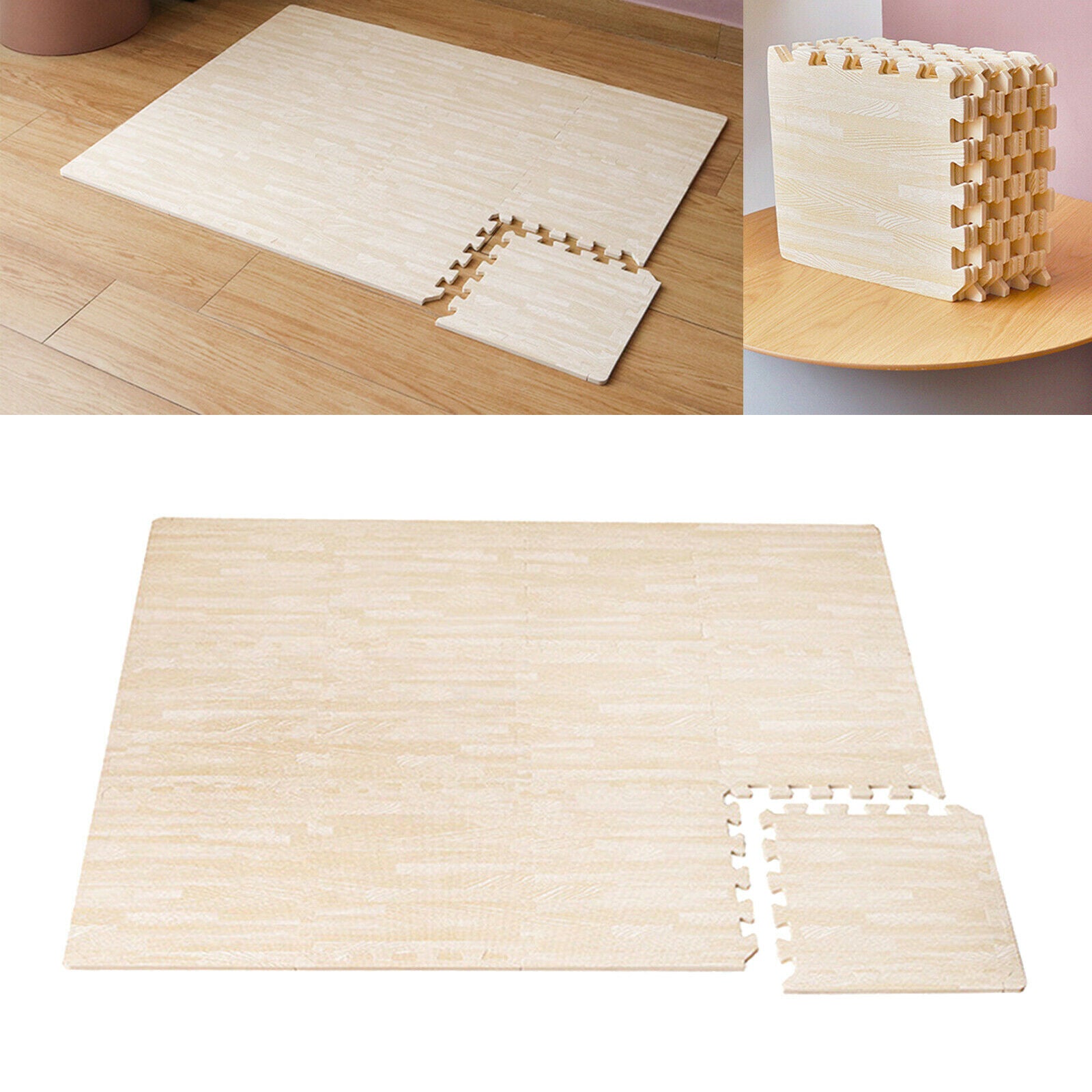 12x Comfortable Puzzle Mat Wood Grain Square Padding Tiles Baby Crawling Pad
