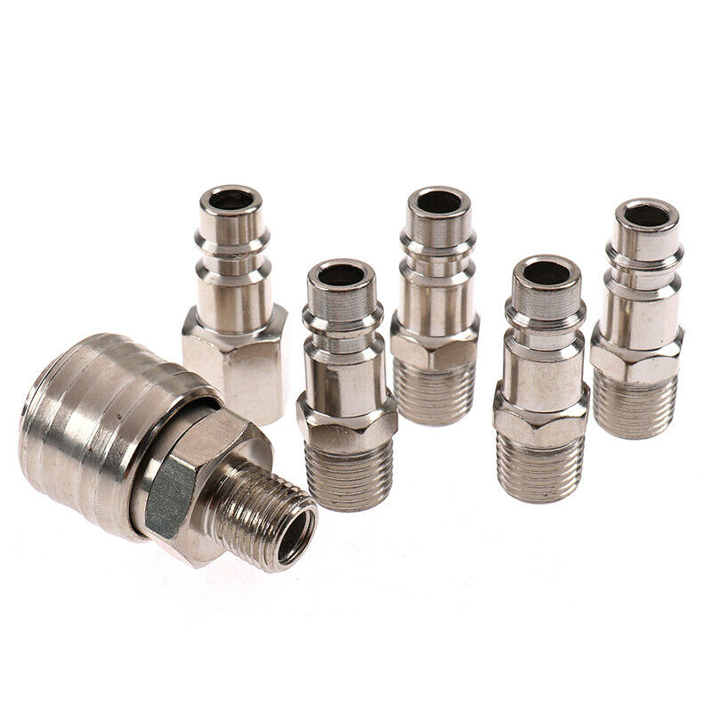 6Pcs EURO Air Line Hose Compressor Fitting Connector Quick Release Set 1/4"BDAU