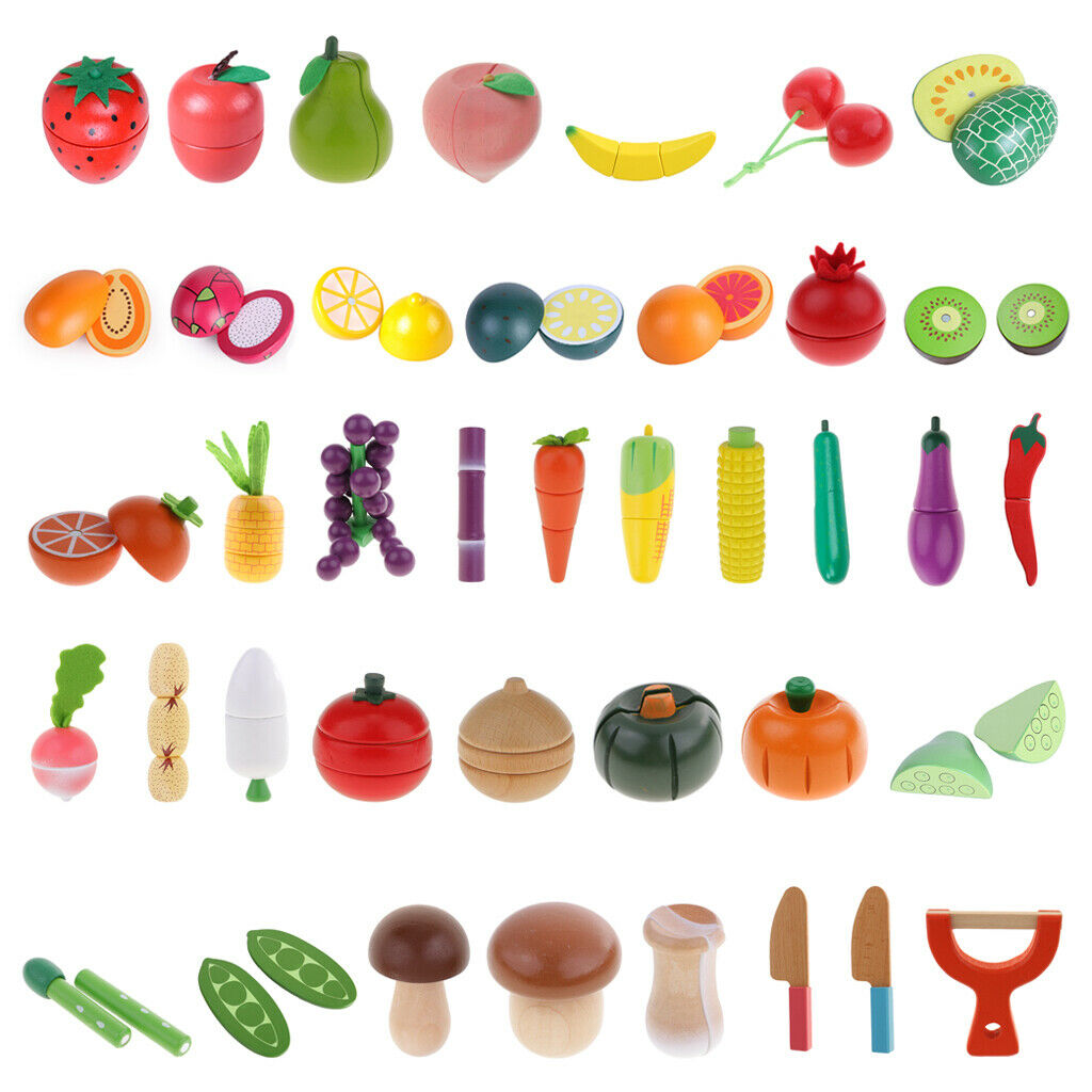 Wooden Magnetic Connected Food Pretend Kitchen Food Cutting Toys Kids