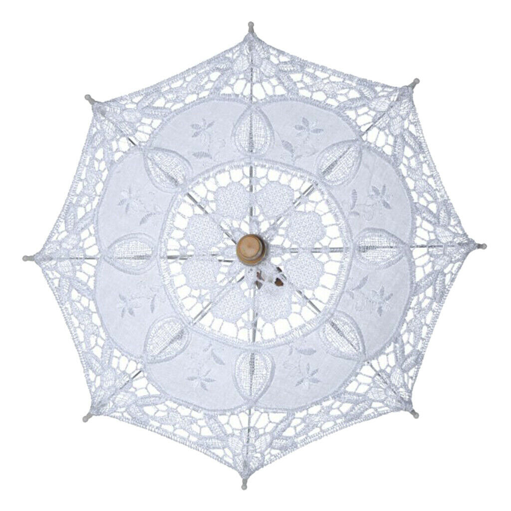 2Pcs White Cotton Embroidery Parasol Shower Umbrella Decor Wedding Props