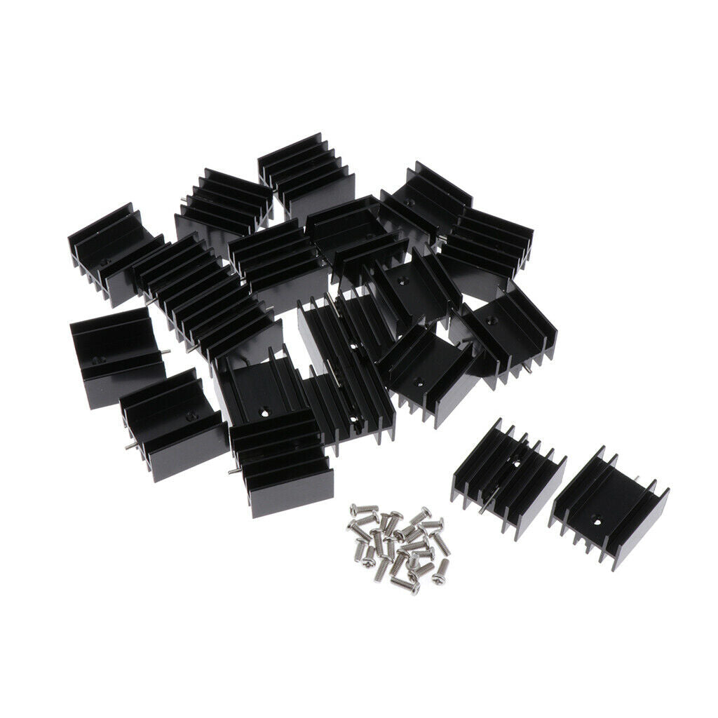 20x 24x16x25mm Black Aluminum  Sink For 7805 Mosfet Transistors+Screws
