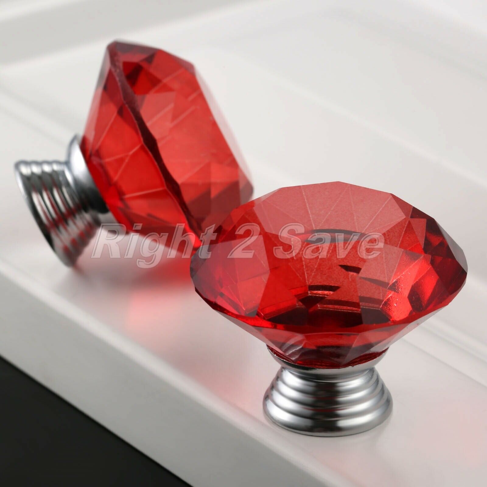 Crystal Glass Knob 40mm Red Pull Closet Drawer Cabinet Furniture Handle 1PC
