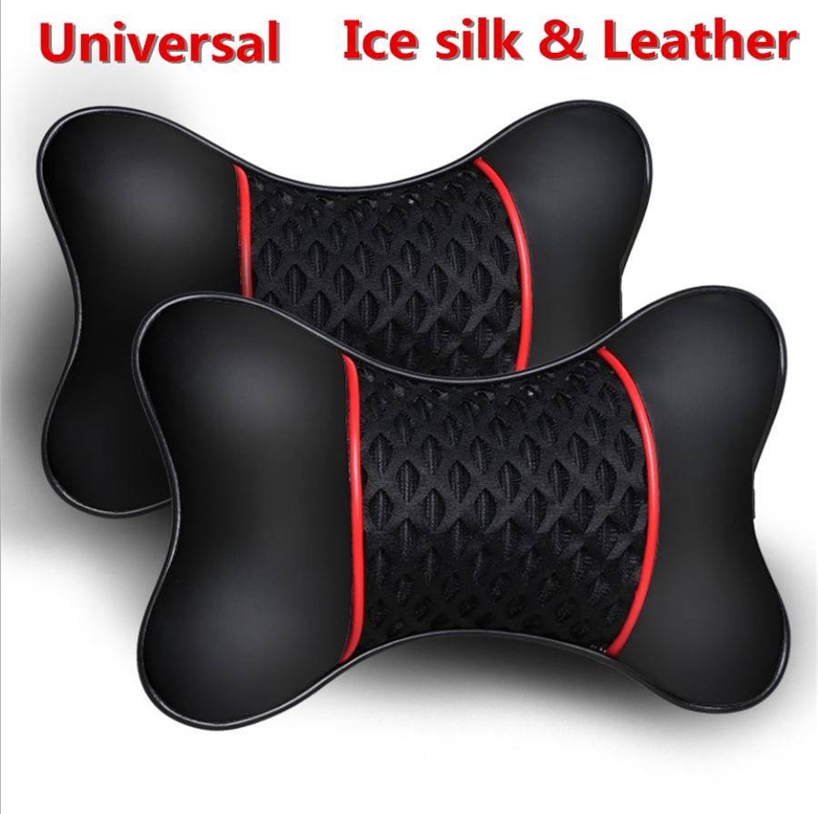 2* Breathable Headrest Pillow Black Leather Look Auto Car Seat Neck Rest Cushion
