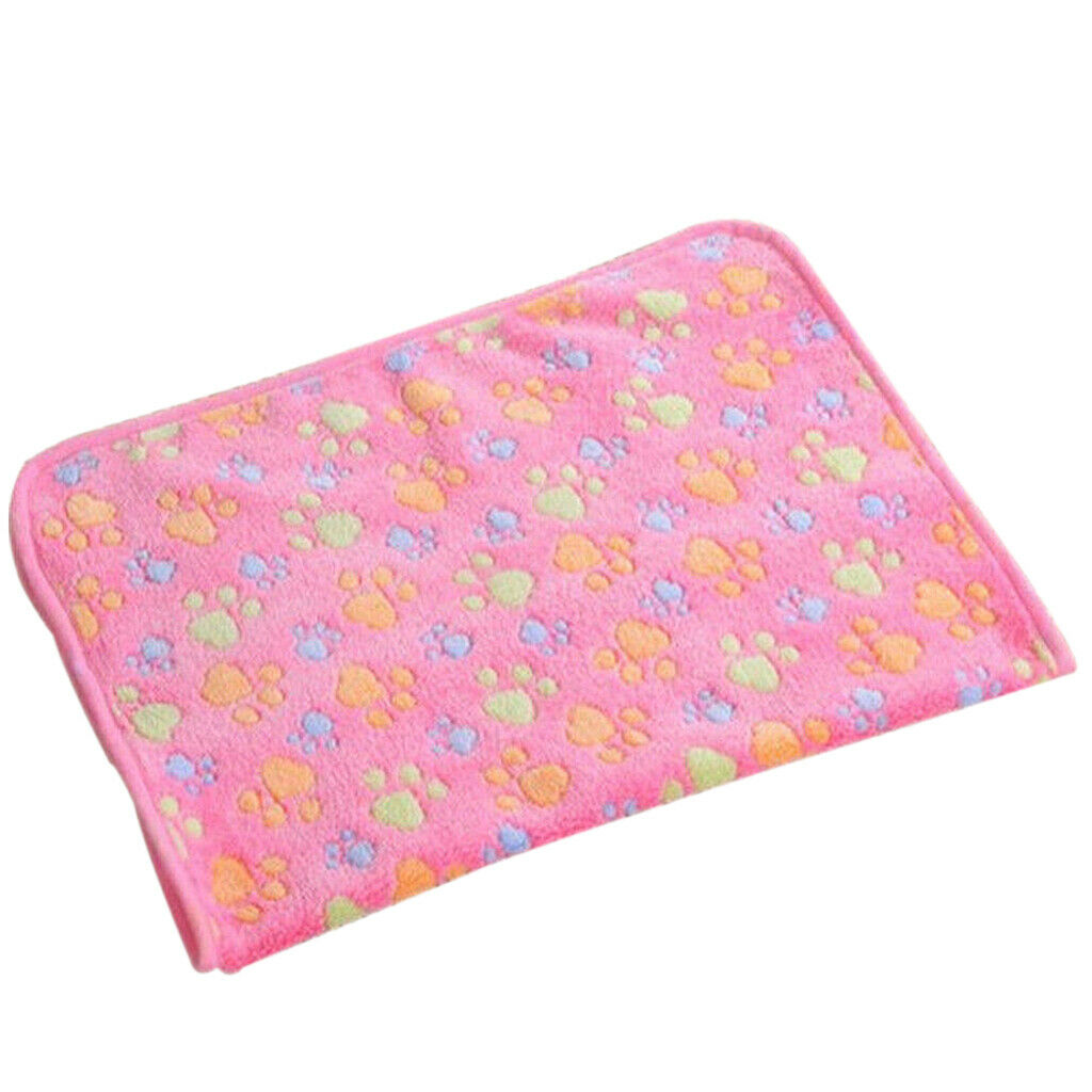 Warm Red Cartoon Paw Print Cushion for Puppy Fleece Soft Blanket Bed Mat--S