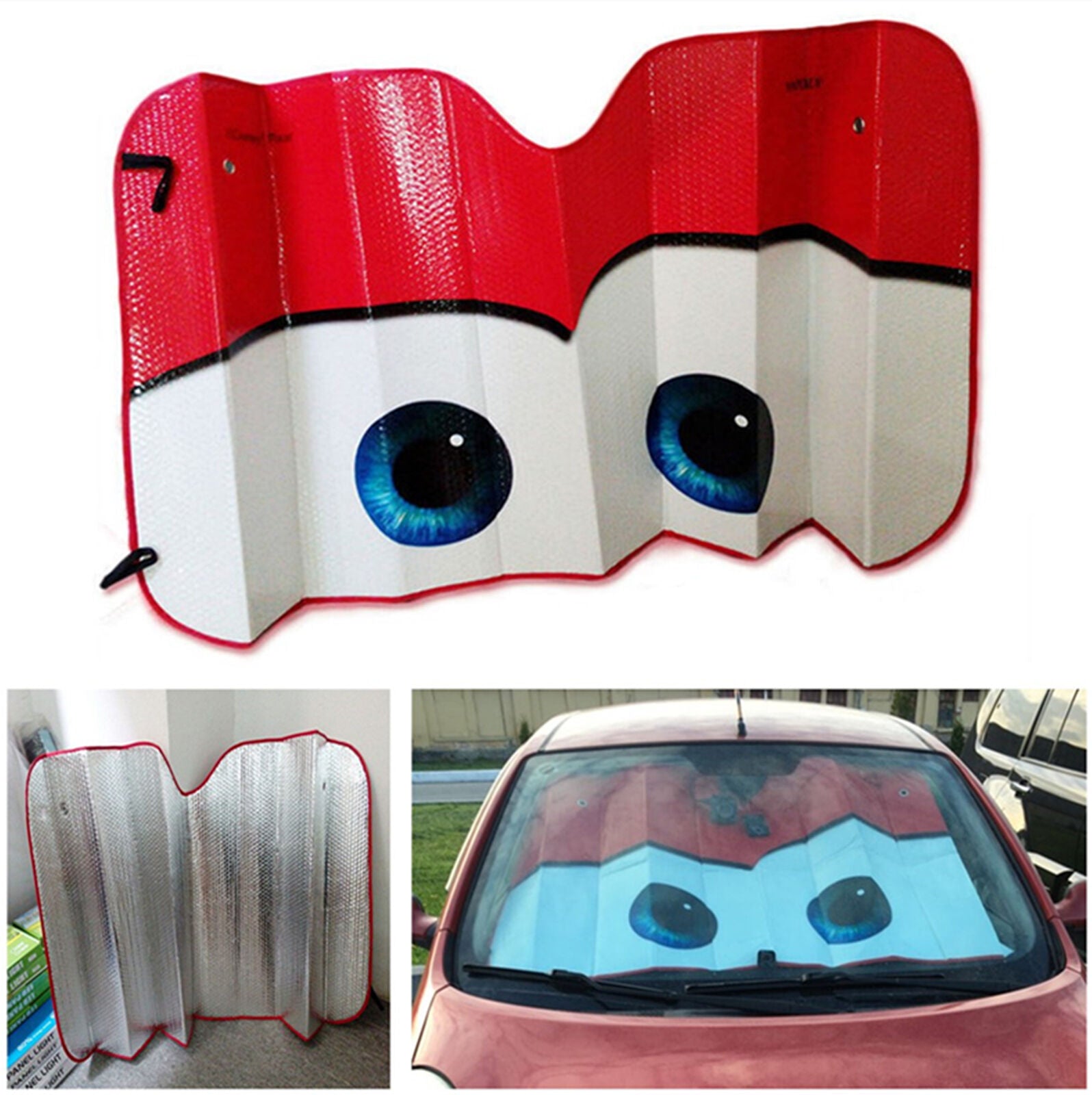 Red Eye Cartoon Pattern Car Windshield Sun-shade Aluminium Foil Heat Blocking