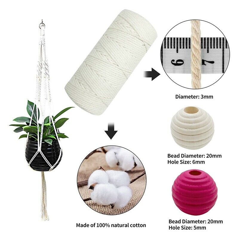DIY Macrame Kit,Macrame Wall Hanging Kit,Cotton Cords 3mm,Wooden s,Wooden StT6B1