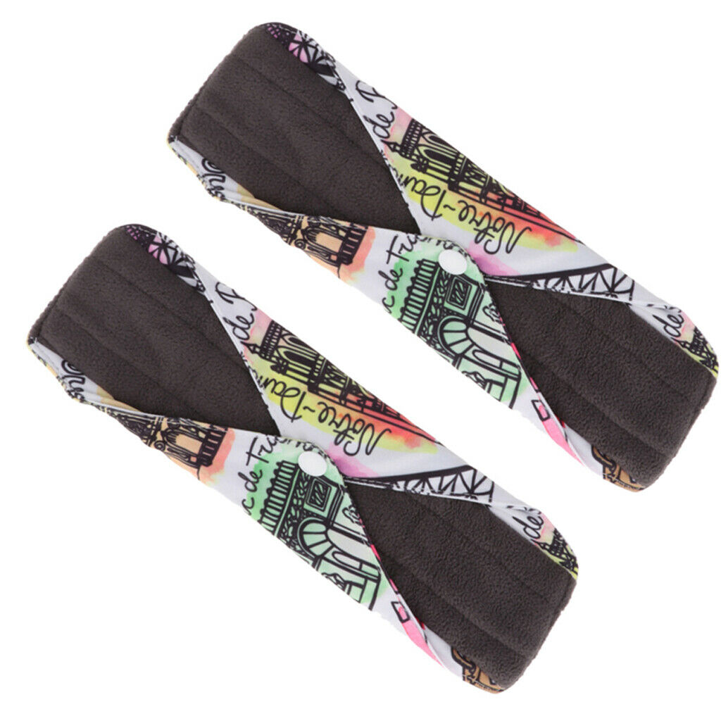 2X Washable Bamboo Charcoal Fiber Menstrual Pad Reusable Sanitary Cloth Pads