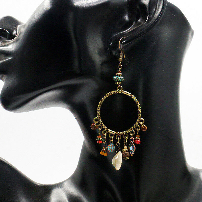 Boho Tassel Shell Flower Circel Round Dangle Drop Hook Ear Stud Earrings Jewelry