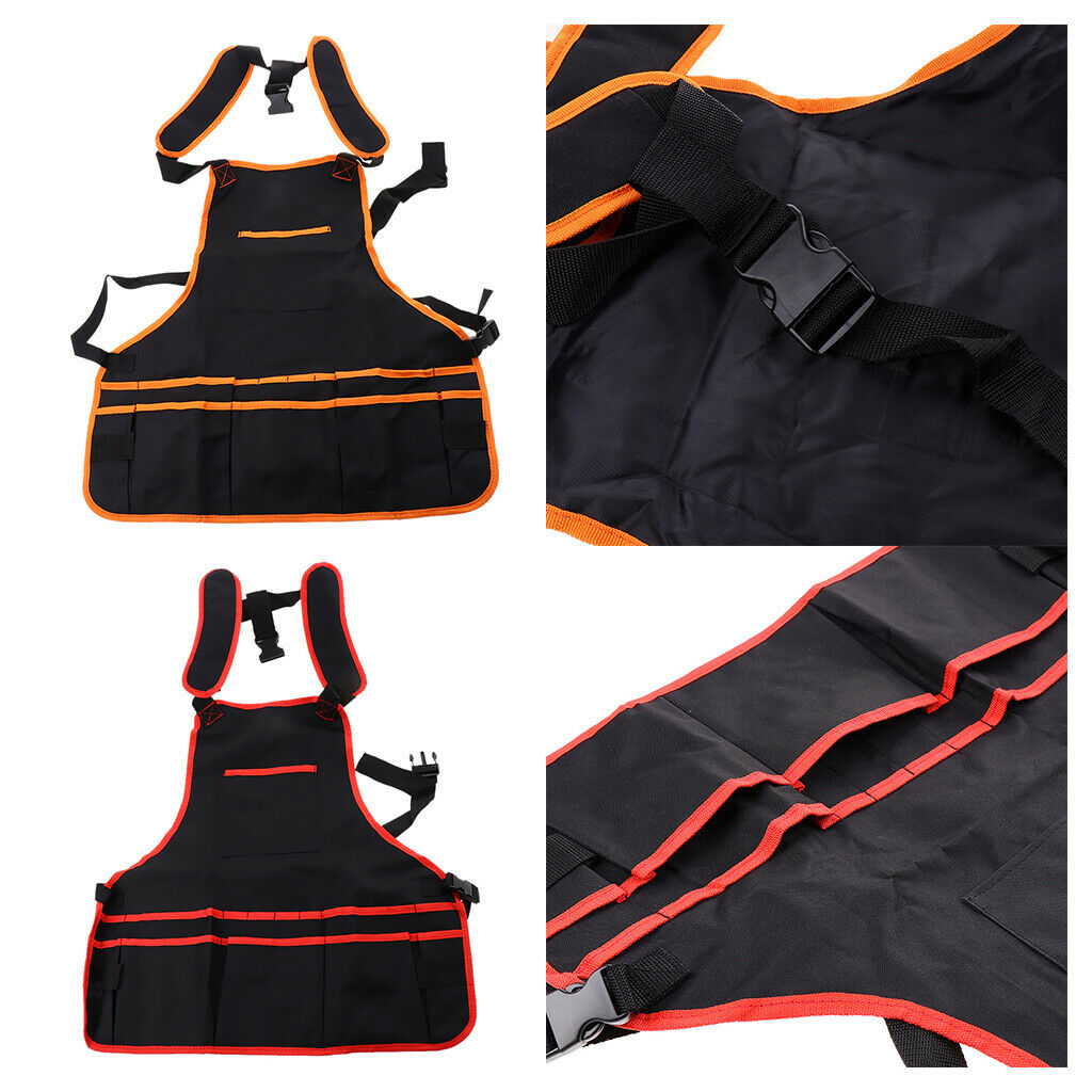 Multifunctional Oxford Cloth Work Apron with Pockets Men Women Black+Orange