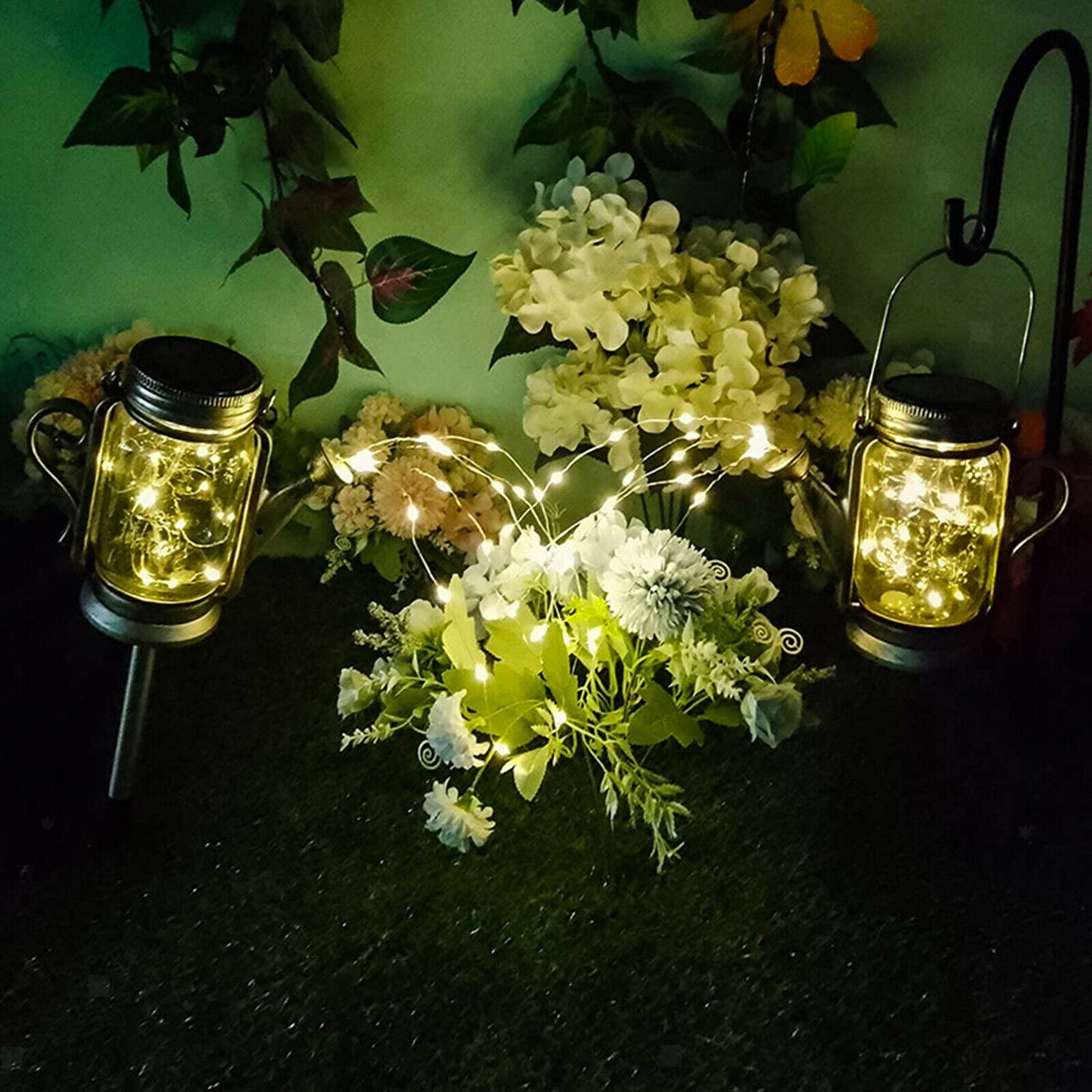 2pcs Mason Jar Solar Lights LED Fairy Lights Garden Fence Xmas Decoration