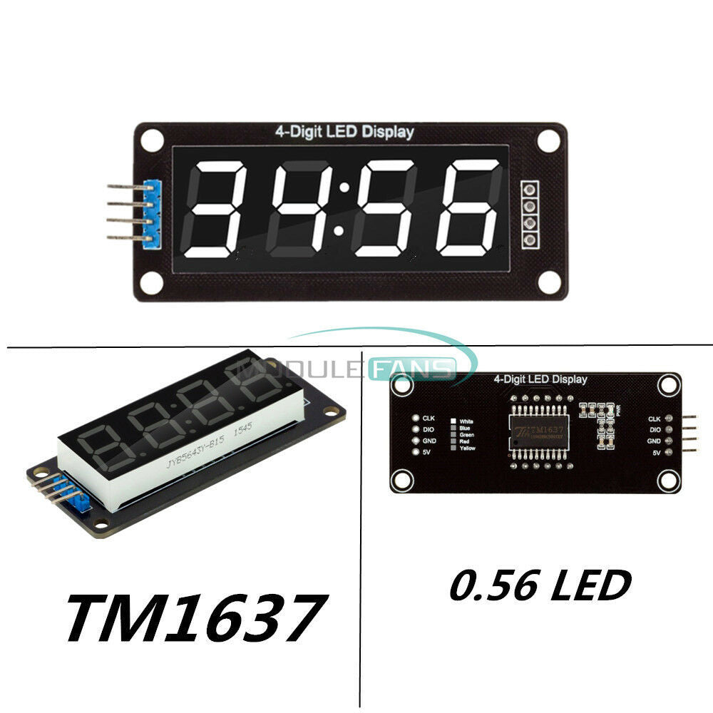 White TM1637 0.56" inch 4-Bits Digital LED Clock Tube Display 5V for Arduino
