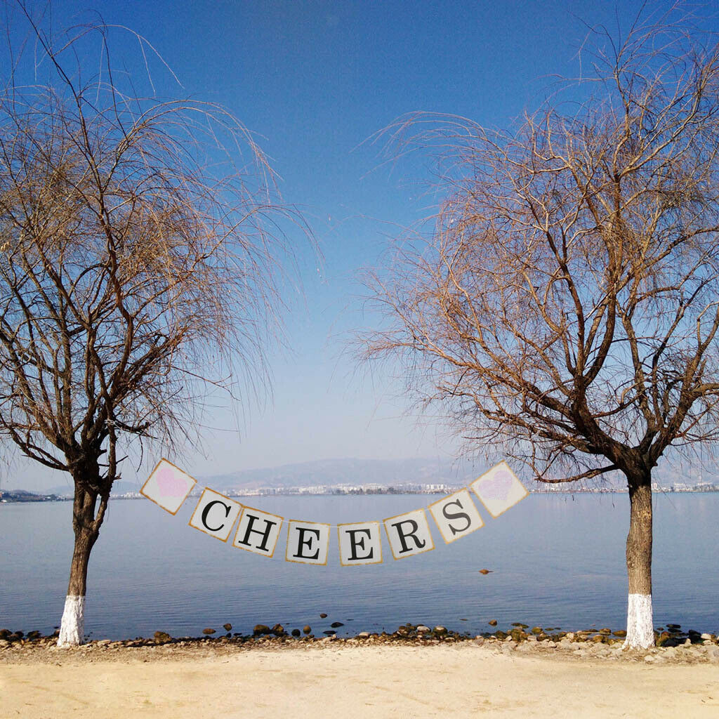 Cheers Letter Garland Banner with Glitter Heart Wedding Bunting Photo Props