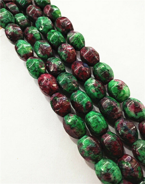 1 Strand 14x10mm Ruby in Fuchsite Faceted Olive Spacer Loose Beads 15.5" HH7900