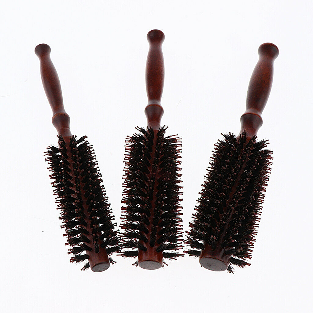 2x Unisex Wooden Hairbrush Rolled Comb Hair Styling Brush Hair Curling Brush