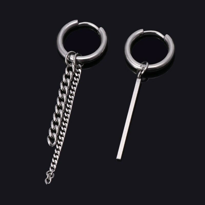 Korean Titanium Hip Pop Double Tassel Chain Drop Earrings Geometric Hoop Jewelry