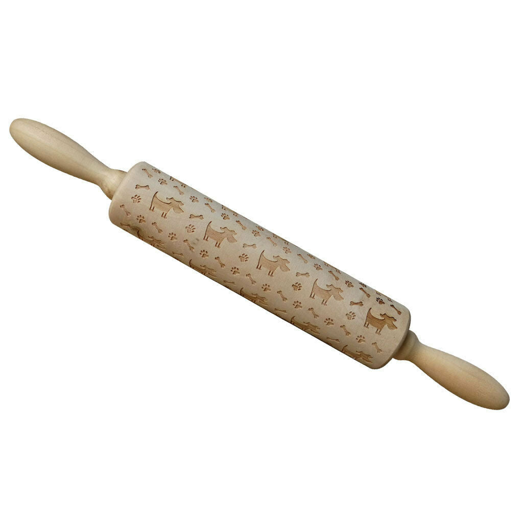Wooden Rolling Pin Dog Bone Paw Embossing Baking Cookies Biscuit Fondant Wedding