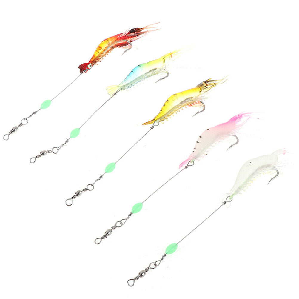 5pcs Soft shrimp bait luminous silicone prawn fishing lures hook bait 5 c.l8