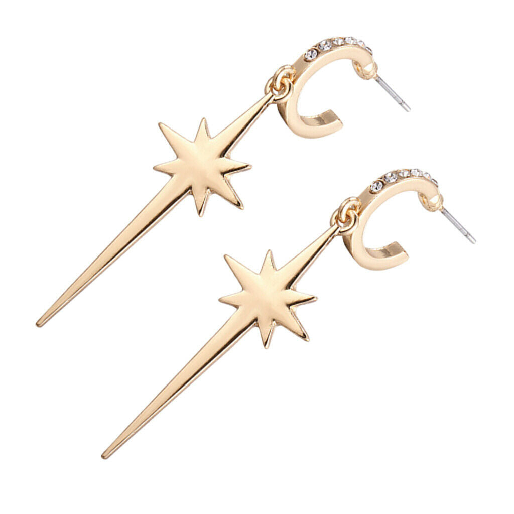 2x Crystals Stud Earrings Simple Dangle Earrings Golden Ear Studs Jewelry