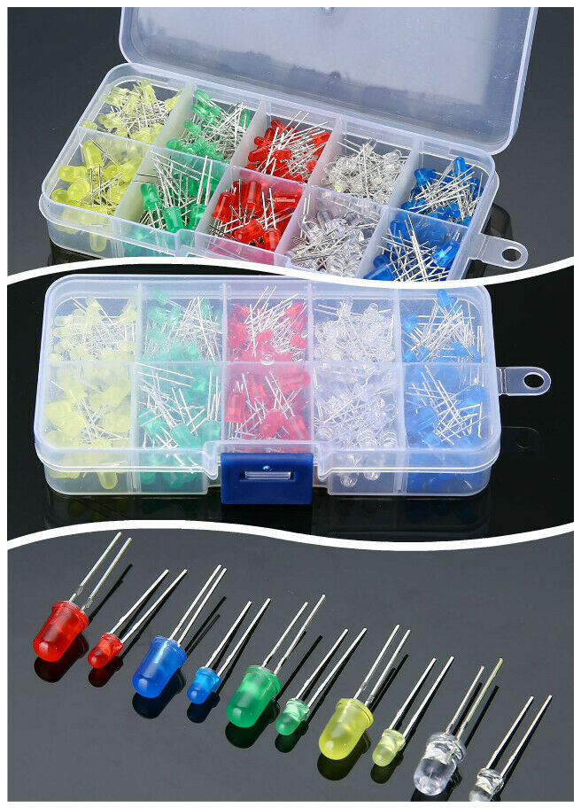 LED Diodes Emitting White Yellow Red Green Blue Assorted Kit DIY 300pcs 3mm 5mm