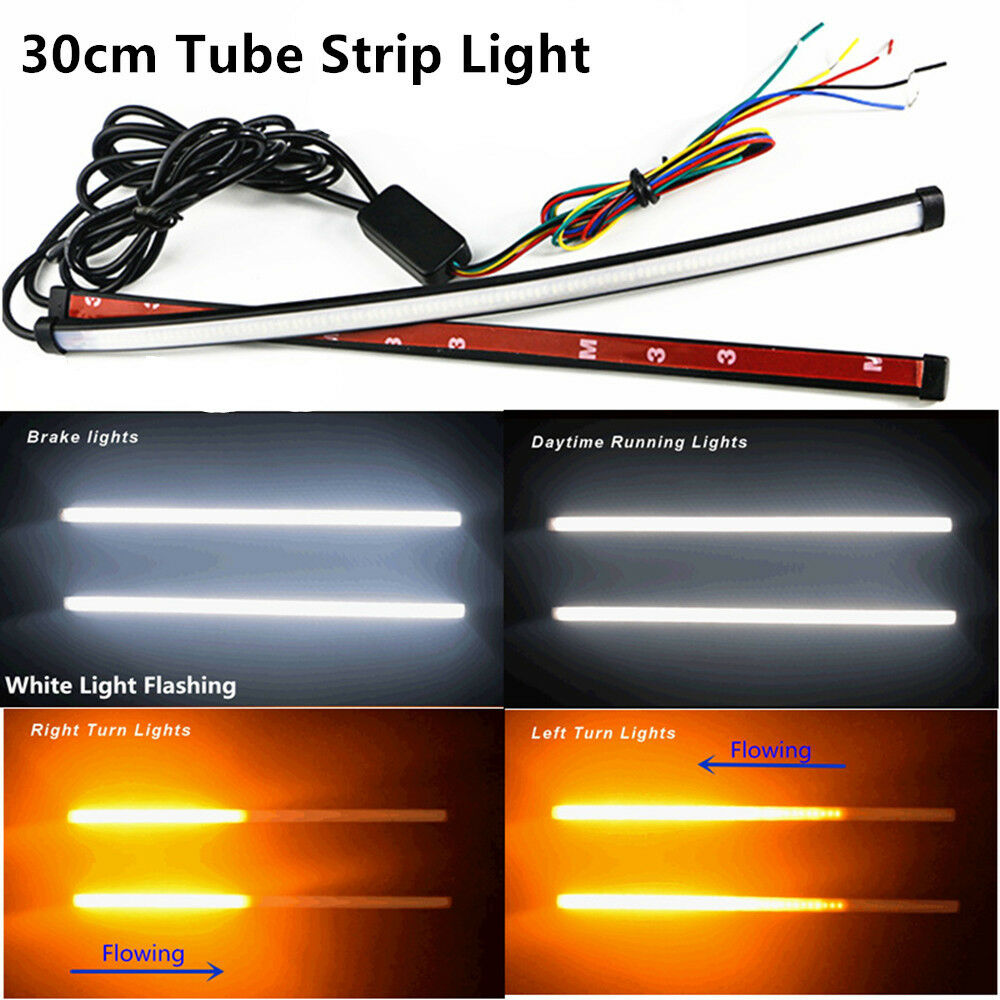 30cm Switchback Car SUV DRL LED Tube Strip Brakelight Signal Flowing Flash Light
