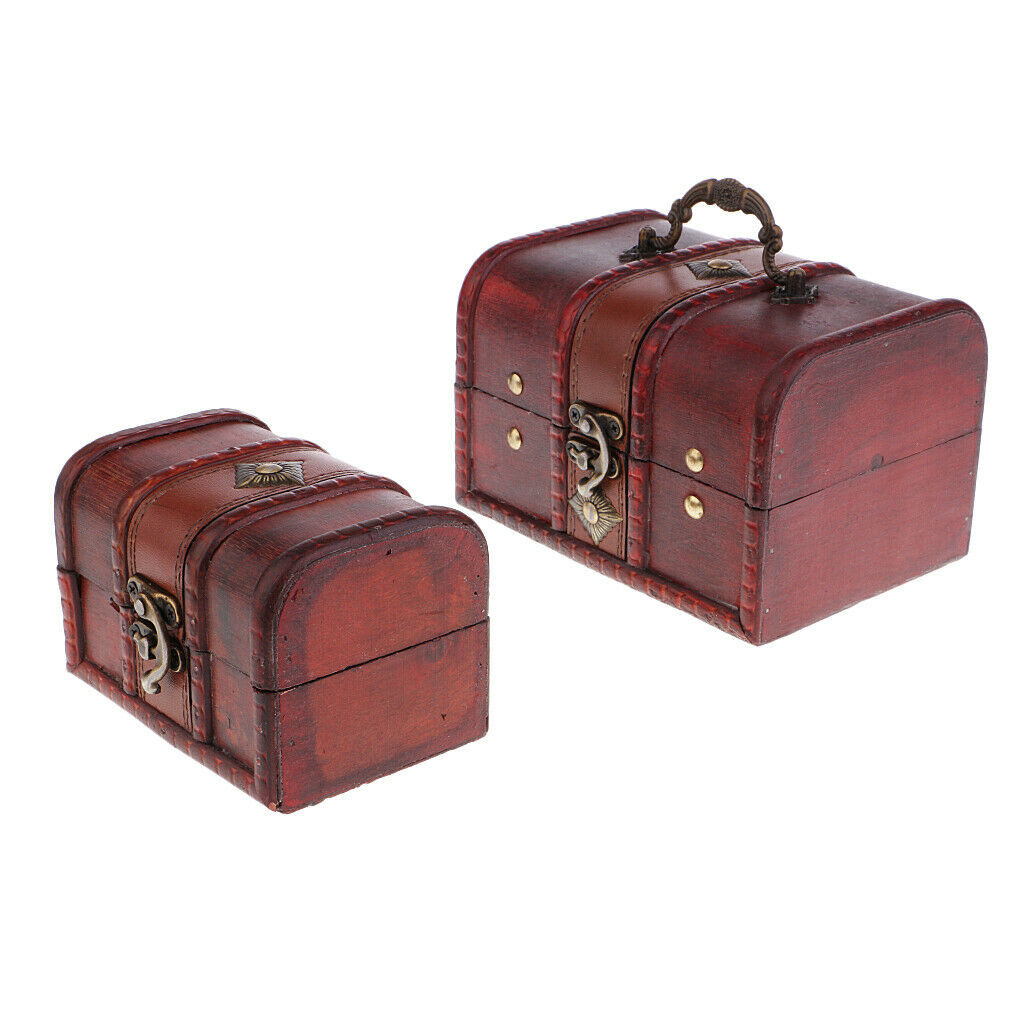 4x Retro Wood Jewelry Box Small Thrinket Storage Lockable Organizer Wedding Home