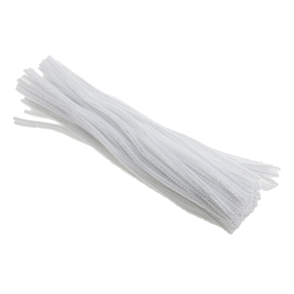 100pcs 30cm Chenille Stem Pipe Cleaner Twist-Flex Rods Plush Sticks White