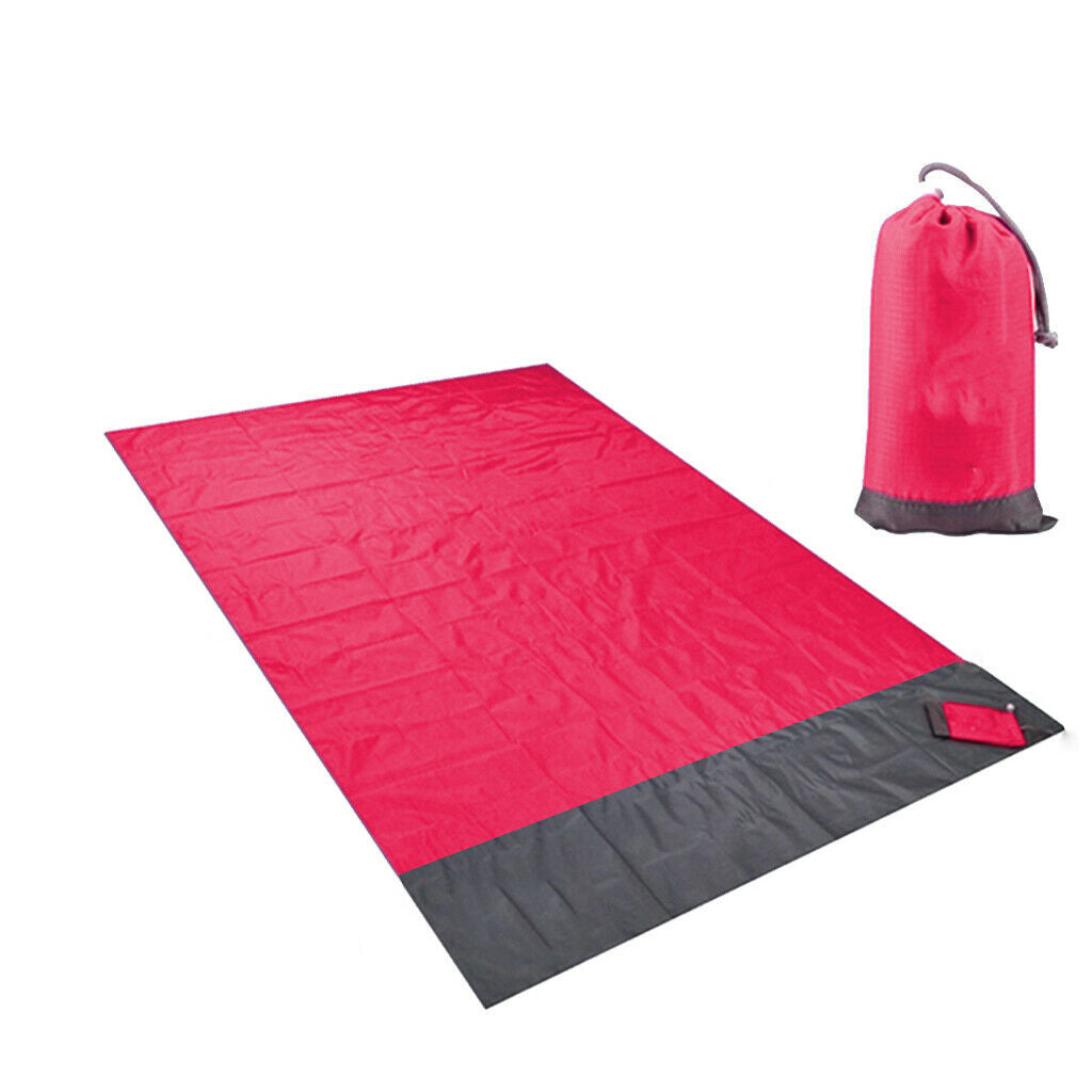 Beach Blanket Waterproof Pocket Picnic Sheet Mat Quick Drying Rug Red