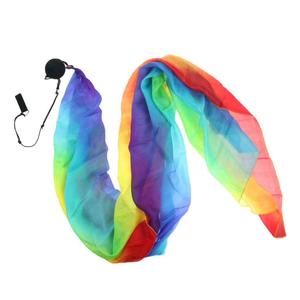 2X Belly Dance Silk Veil Poi Throw Balls Dancing Accessories Rainbow