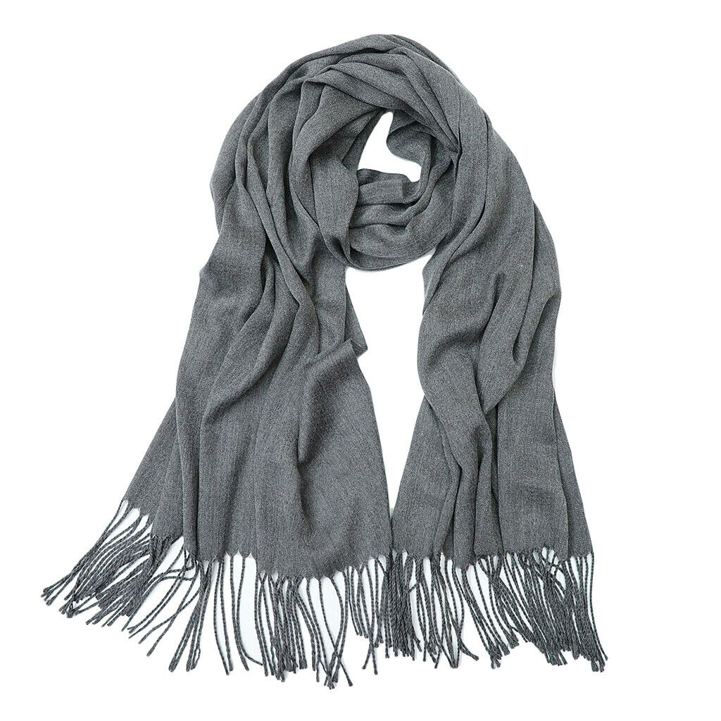 Large Soft Pashmina Shawl Wrap Scarf Solid Color Wool Blend Scarves Gray