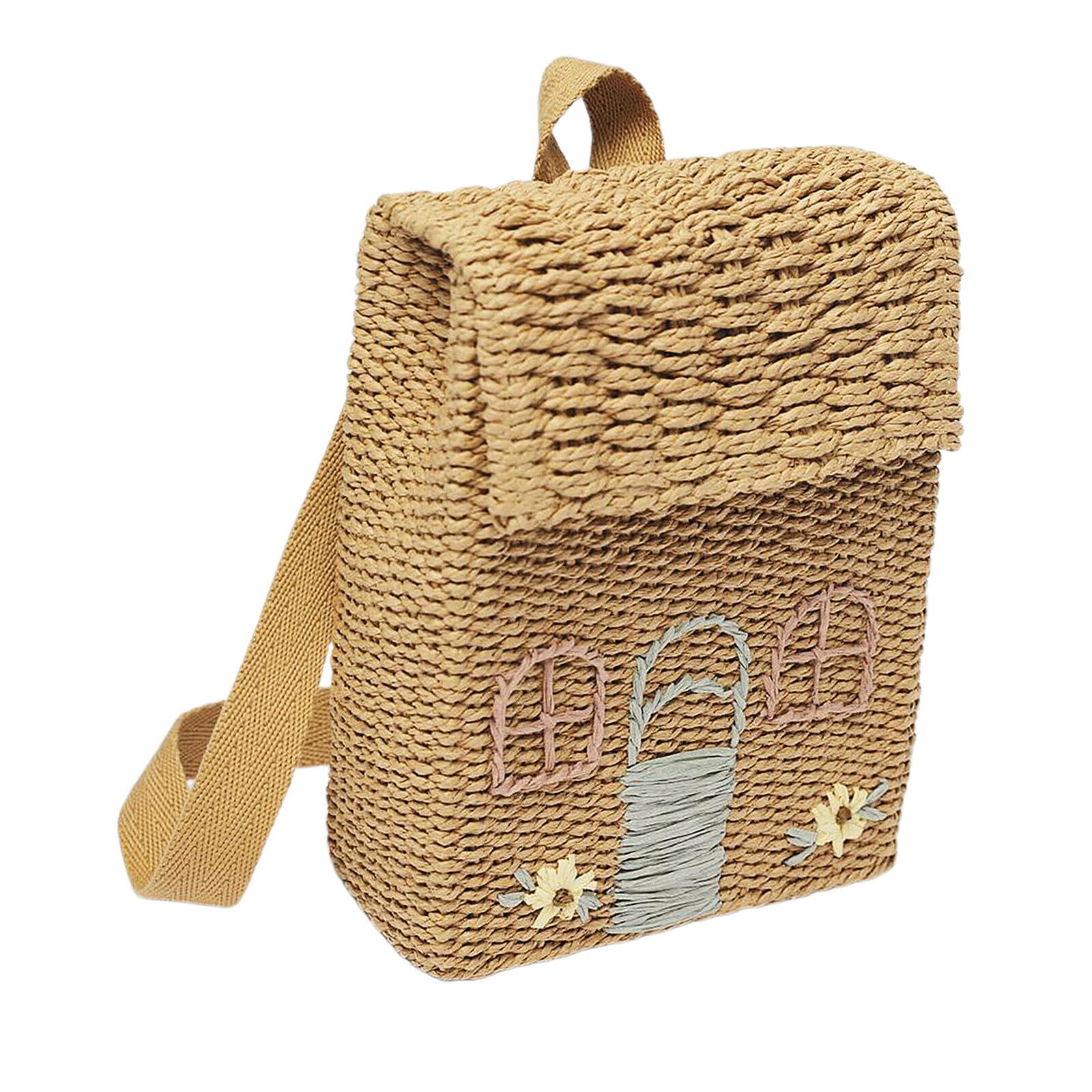 Straw Backpack Girls Bohemia Natural Woven Beach Shoulder Pack 16x8x22cm