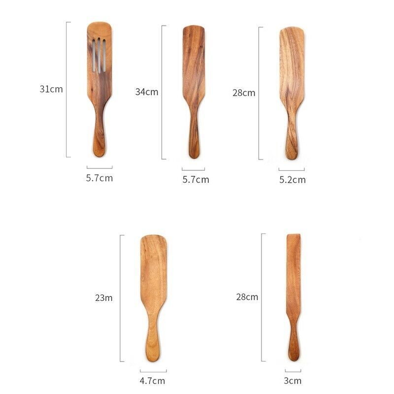 6-Piece Cooking Utensils Set Natural Teak Kitchen Wooden Cooking Utensils SeQ1Q7