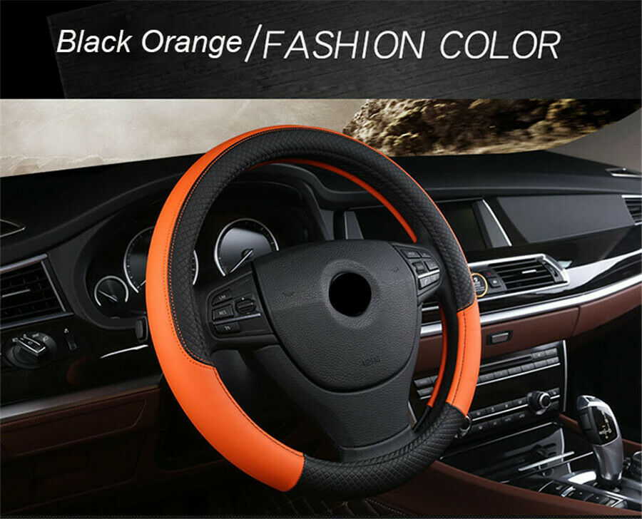 15''/38cm Car Steering Wheel Cover PU-Leather Breathable Anti-slip Black& red