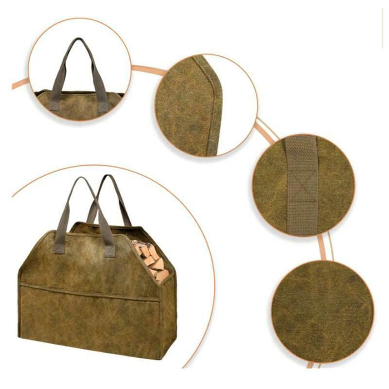Log Storage Holder Carrier Canvas Firewood Bag Durable Fire Wood Tote Organizer