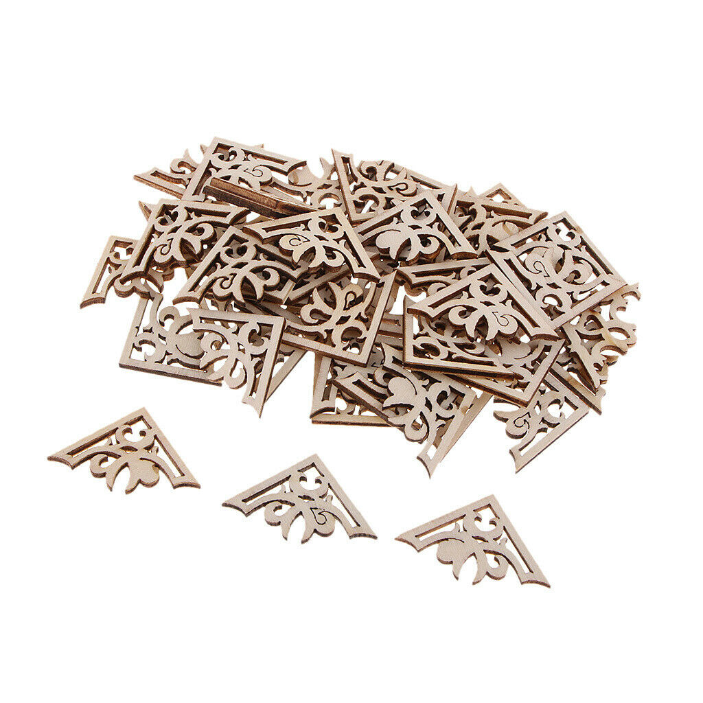 Pack of 50 Wood Carved Corner Onlay Appliques Crafts Wooden Craft Tag for