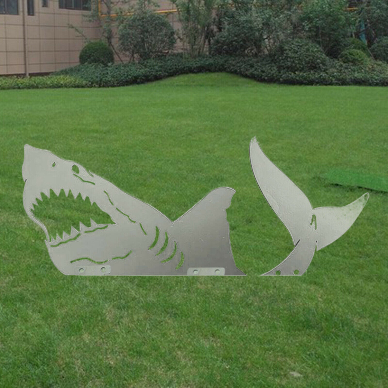 Wrought Iron Shark Statue Lawn Animal Garden Stake Holiday Party Decor