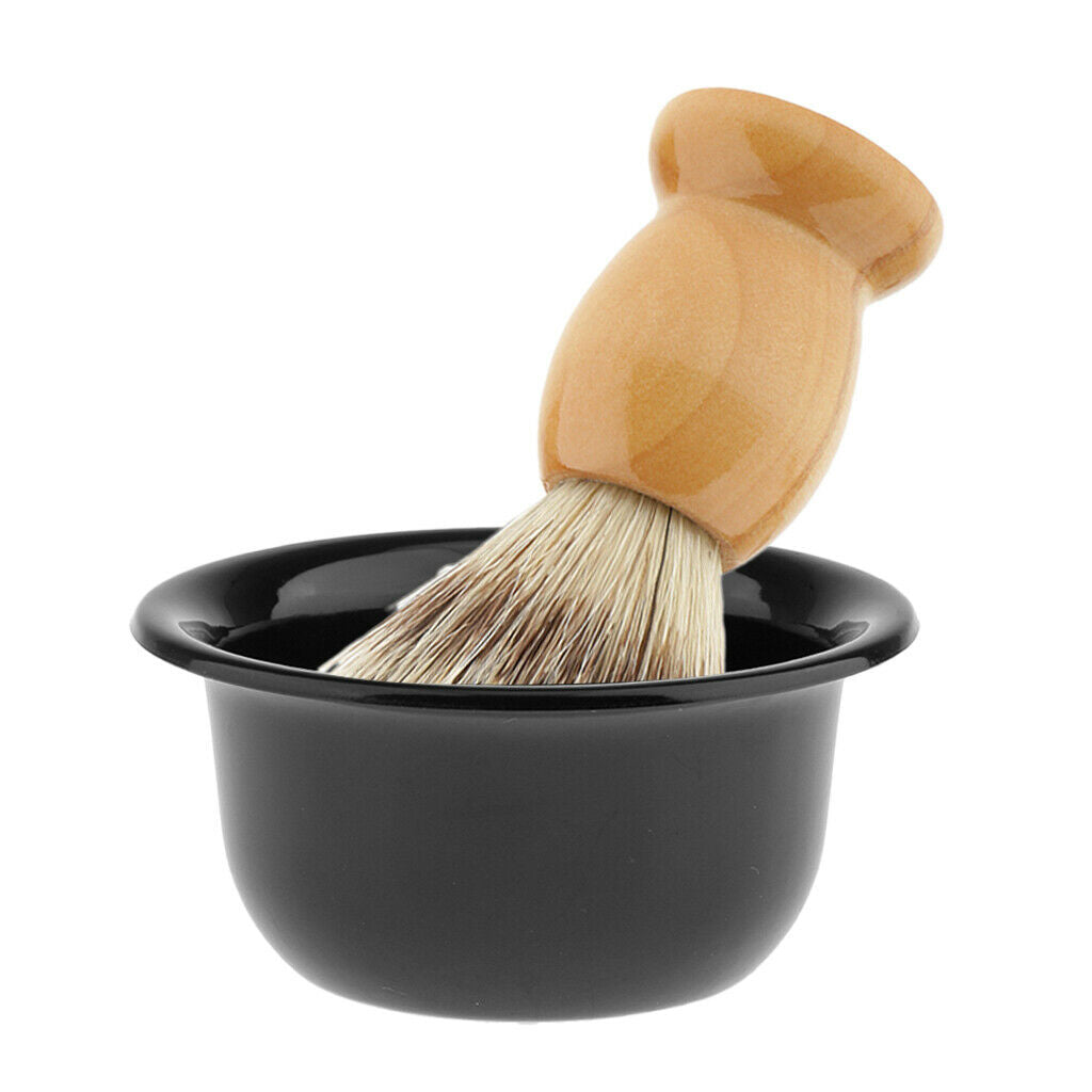Men's Shaving Brush Plastic Mug Bowl Black Cup Salon Barber Beard Shave Set