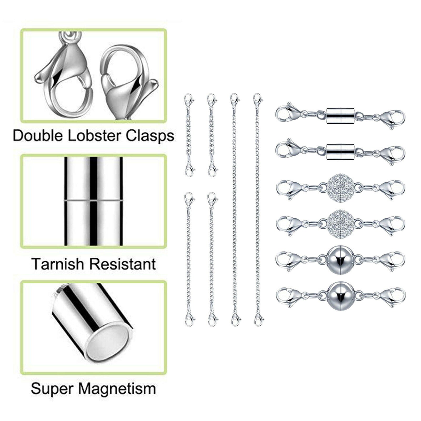 12Pcs Jewelry Necklace Magnetic Clasps Bracelet Chain Extenders Rhinestone